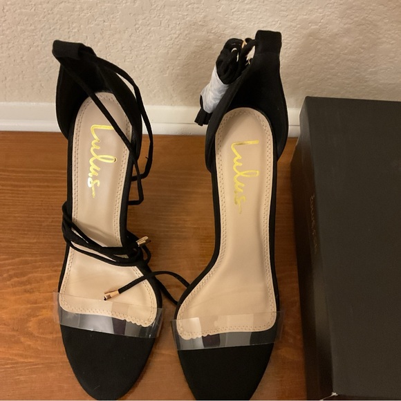 Lulus Womens Ledah Black Open Toe Lace Up Stiletto Gladiator Heels Size 8 - Picture 11 of 11